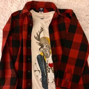 Plaid Button-Down Long Sleeve Shirt Set